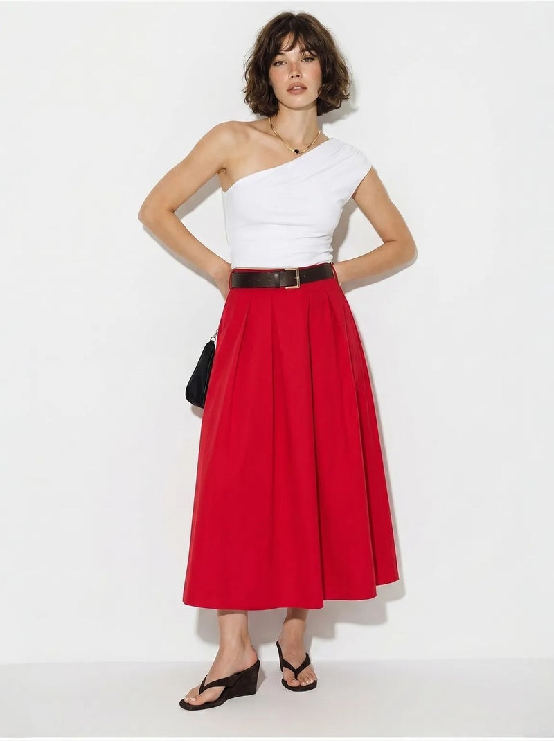Gonna maxi a trapezio a vita alta con cintura lucci Rosso - Kiabi