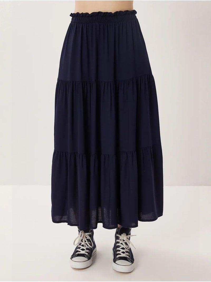 Gonna maxi a trapezio a vita alta istanbul Blu marino - Kiabi