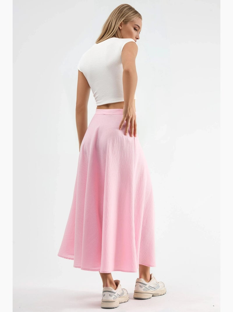 Gonna maxi a trapezio testurizzata a vita alta busem Rosa pallido - Kiabi