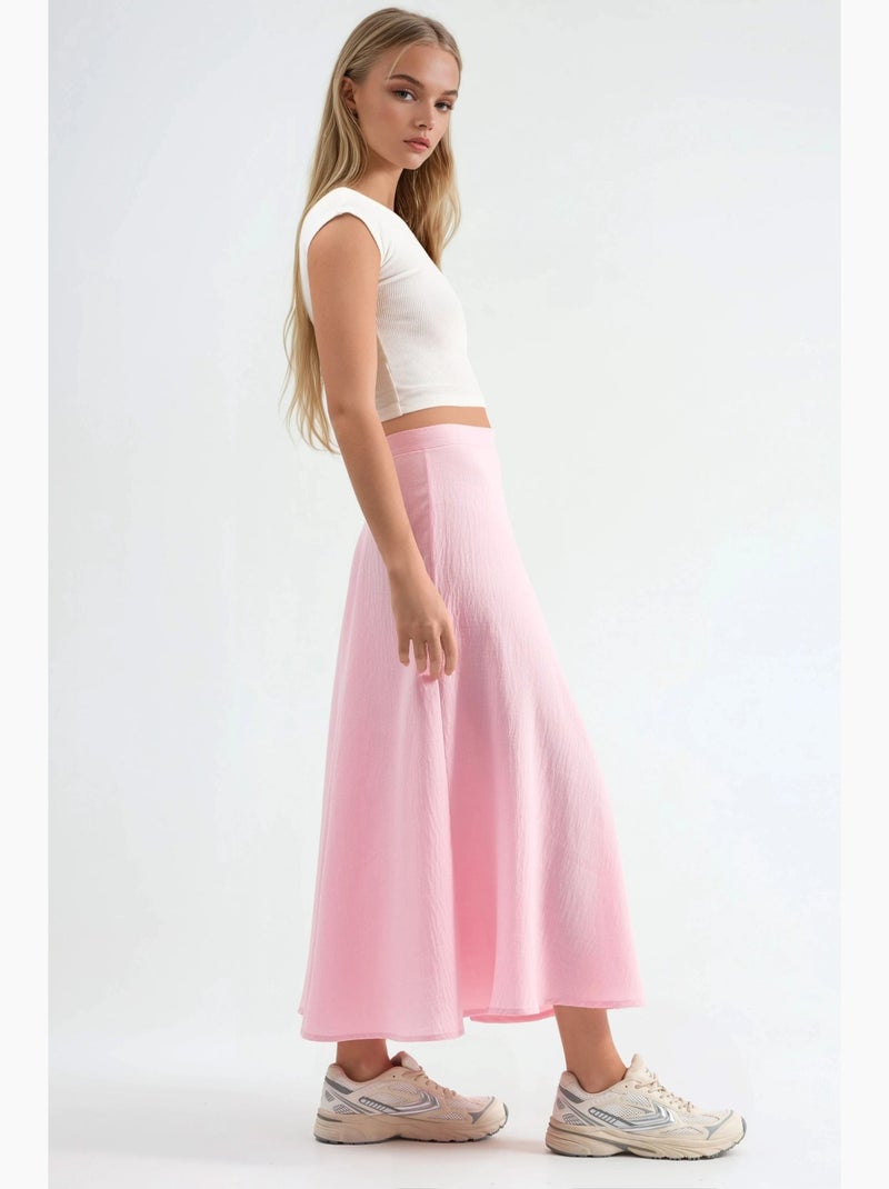 Gonna maxi a trapezio testurizzata a vita alta busem Rosa pallido - Kiabi