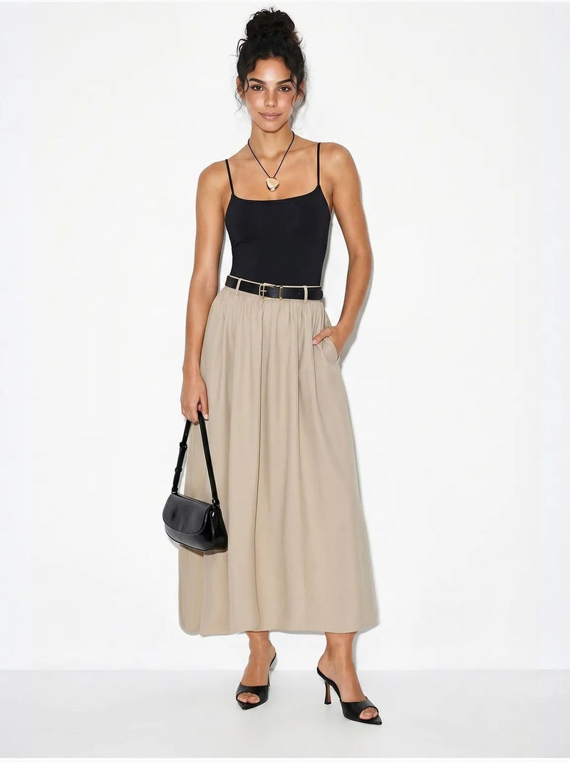 Gonna maxi a vita alta con cintura lucci Beige argilla - Kiabi