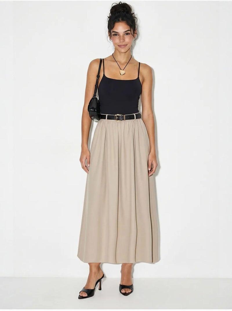 Gonna maxi a vita alta con cintura lucci Beige argilla - Kiabi