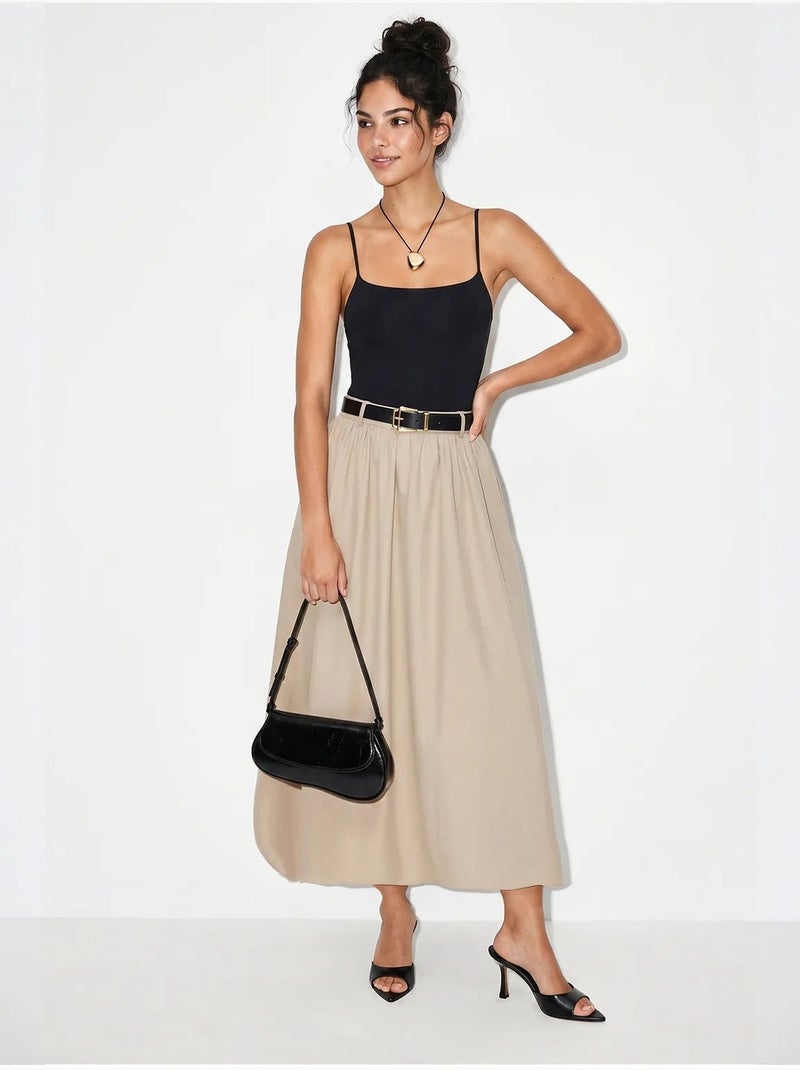 Gonna maxi a vita alta con cintura lucci Beige argilla - Kiabi