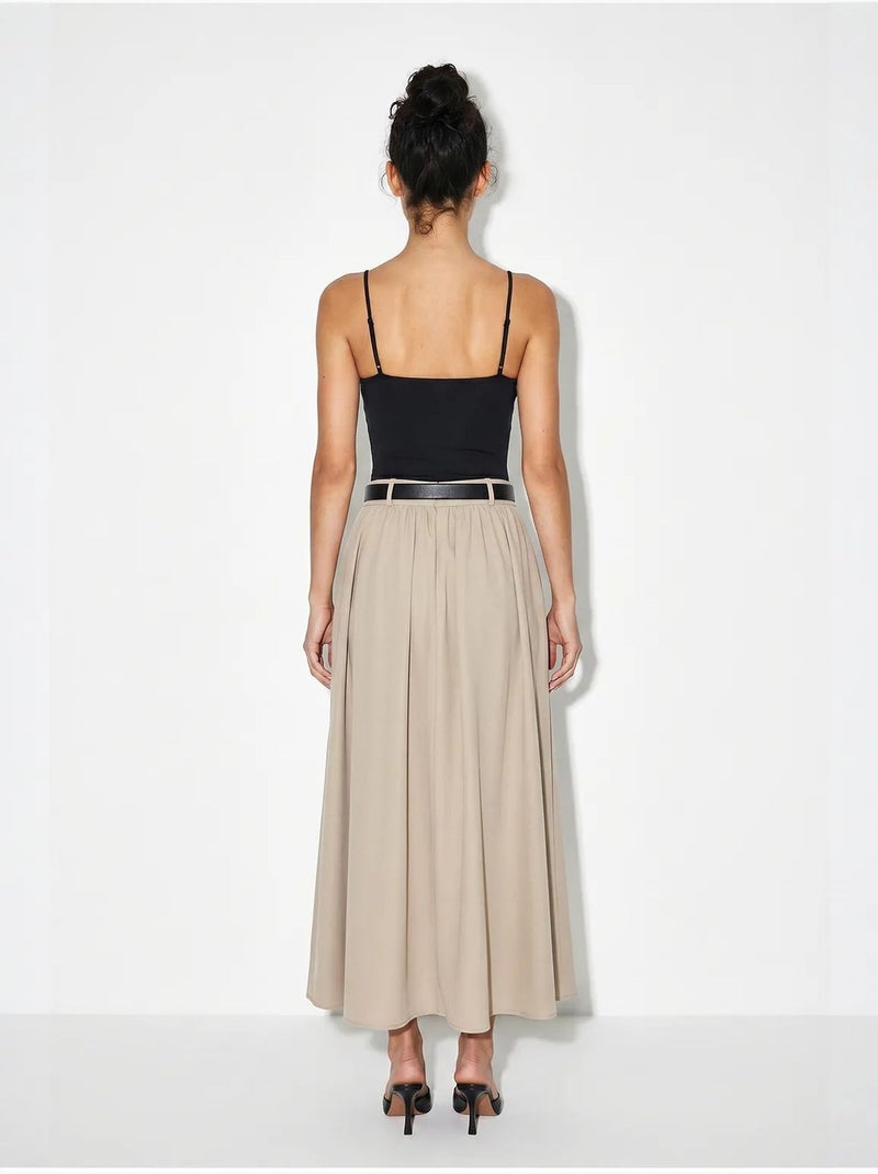Gonna maxi a vita alta con cintura lucci Beige argilla - Kiabi