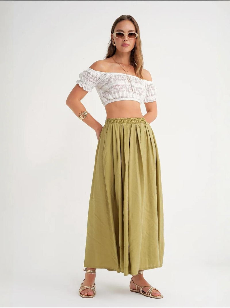 Gonna maxi a vita alta con coulisse in vita mixray Verde kaki - Kiabi