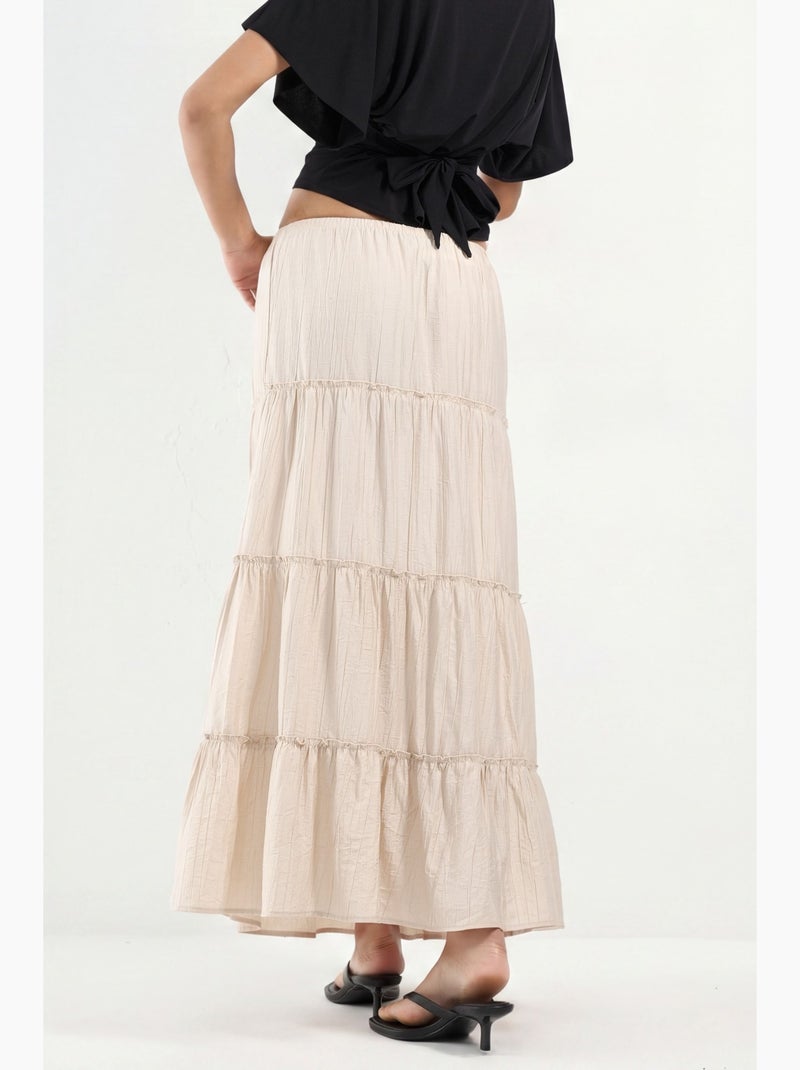 Gonna maxi a vita alta testurizzata a linea a busem Beige argilla - Kiabi