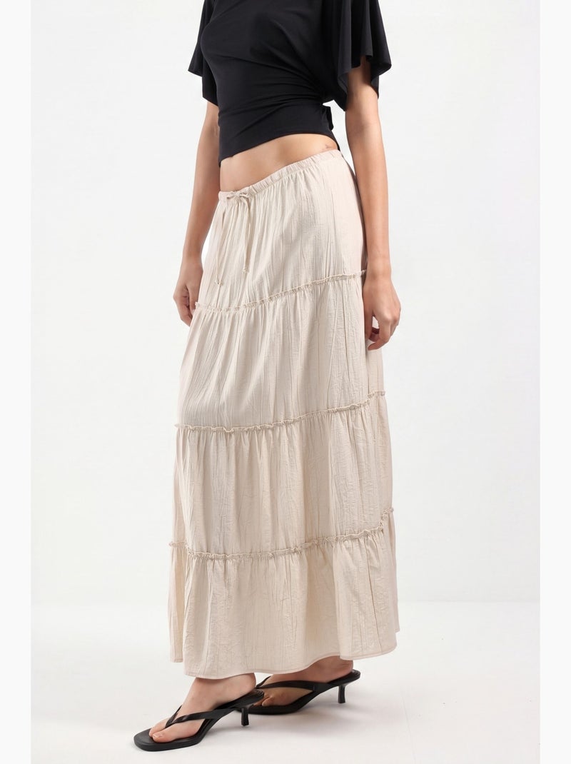 Gonna maxi a vita alta testurizzata a linea a busem Beige argilla - Kiabi