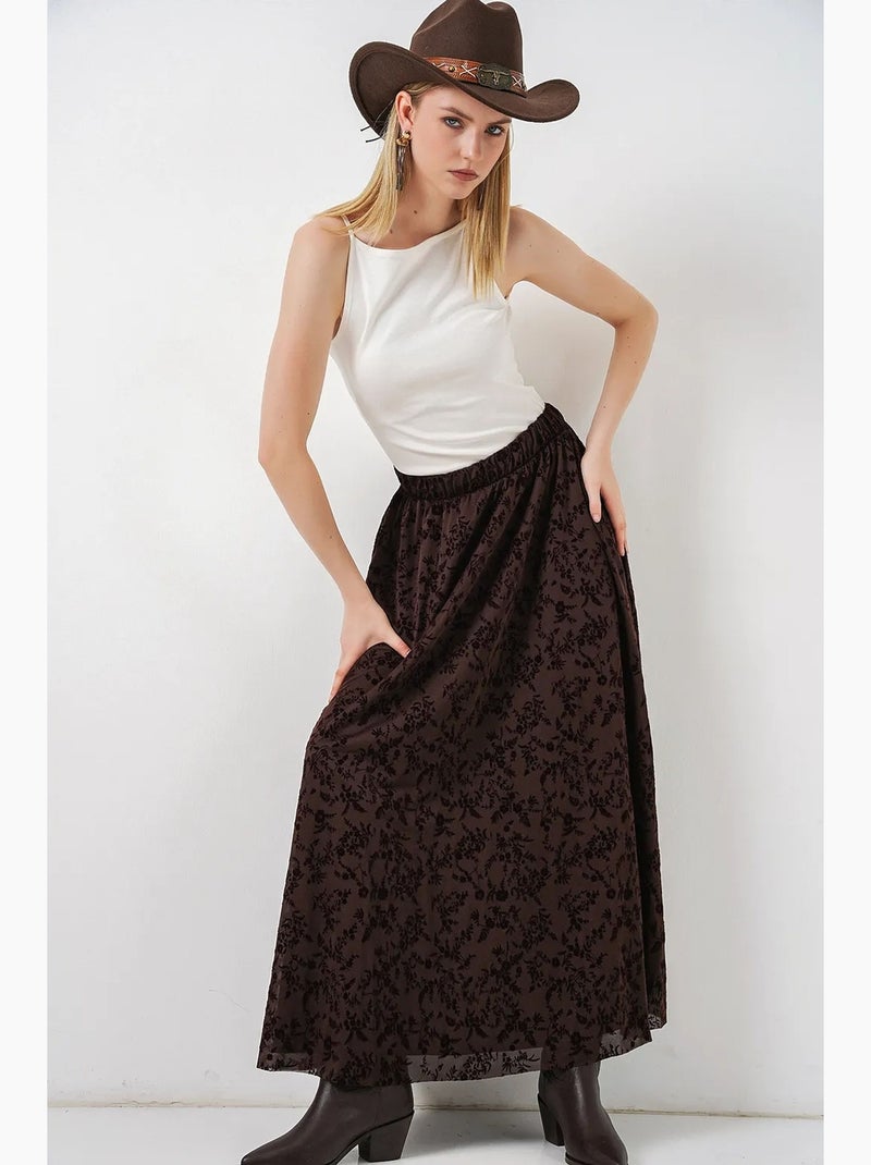 Gonna maxi floreale a vita alta bdart Marrone cioccolato - Kiabi