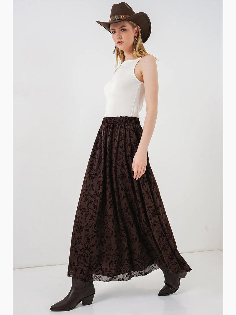 Gonna maxi floreale a vita alta bdart Marrone cioccolato - Kiabi