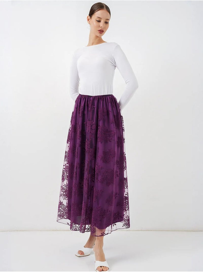 Gonna maxi floreale a vita alta bdart Viola melanzana - Kiabi