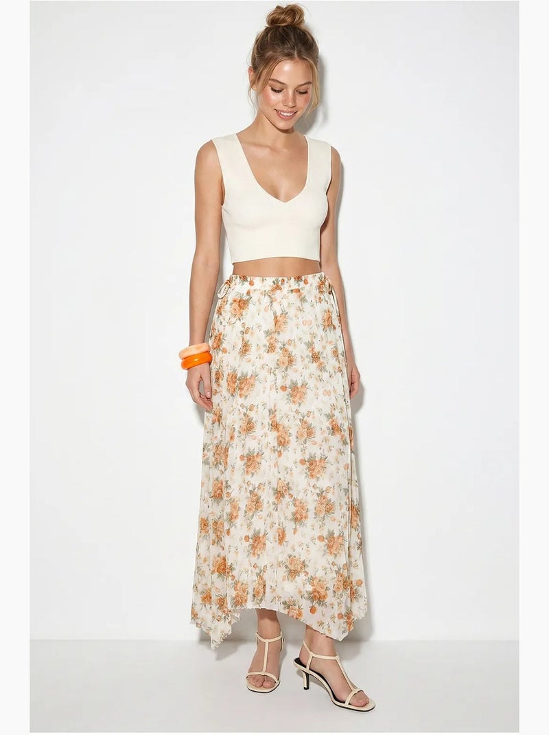 Gonna maxi floreale a vita alta lucci Bianco Arancio - Kiabi