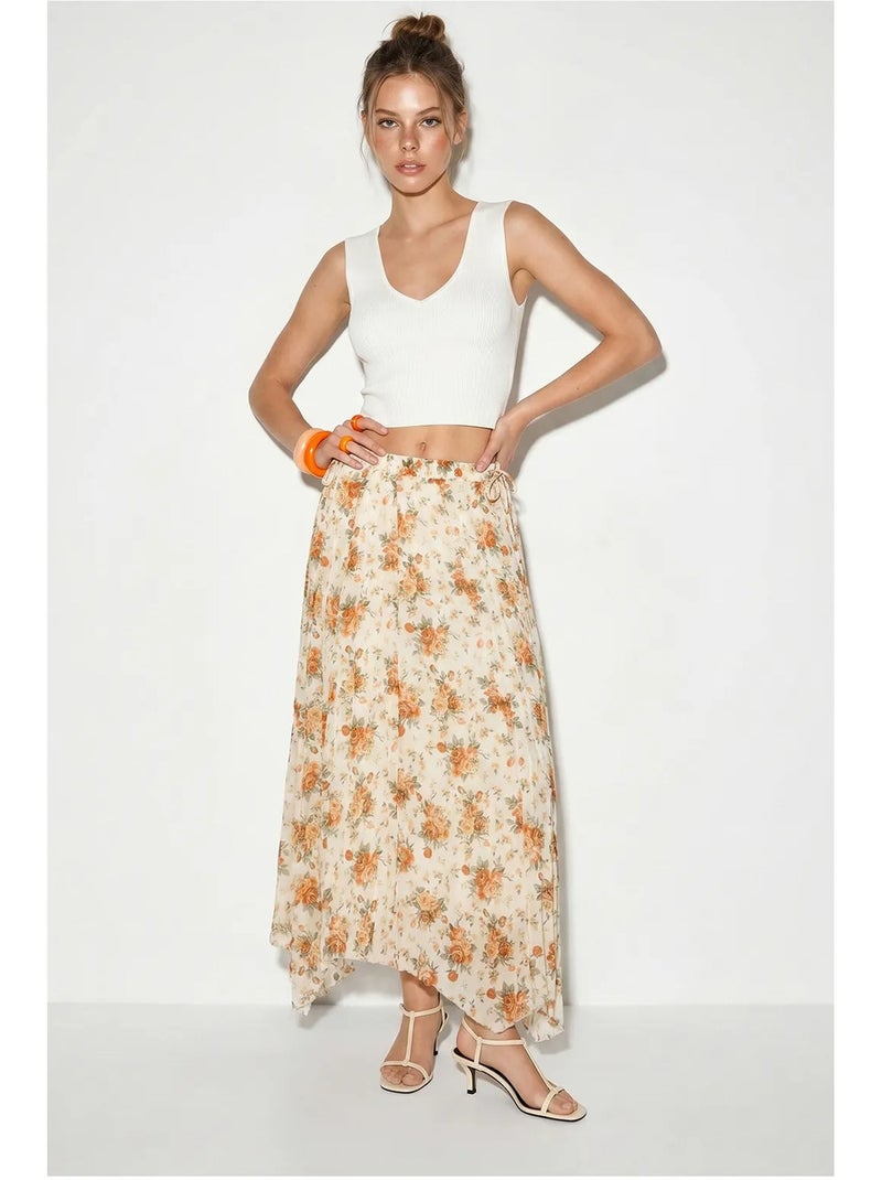 Gonna maxi floreale a vita alta lucci Bianco Arancio - Kiabi