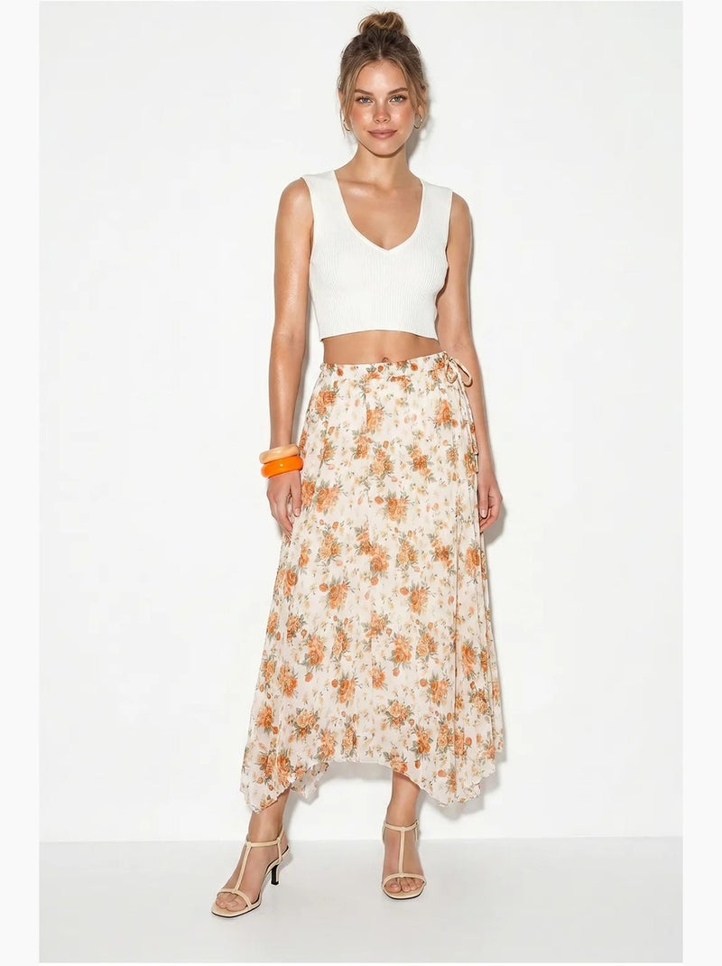 Gonna maxi floreale a vita alta lucci Bianco Arancio - Kiabi