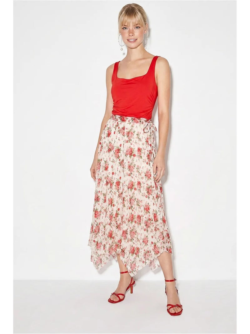 Gonna maxi floreale a vita alta lucci Bianco Rosso - Kiabi