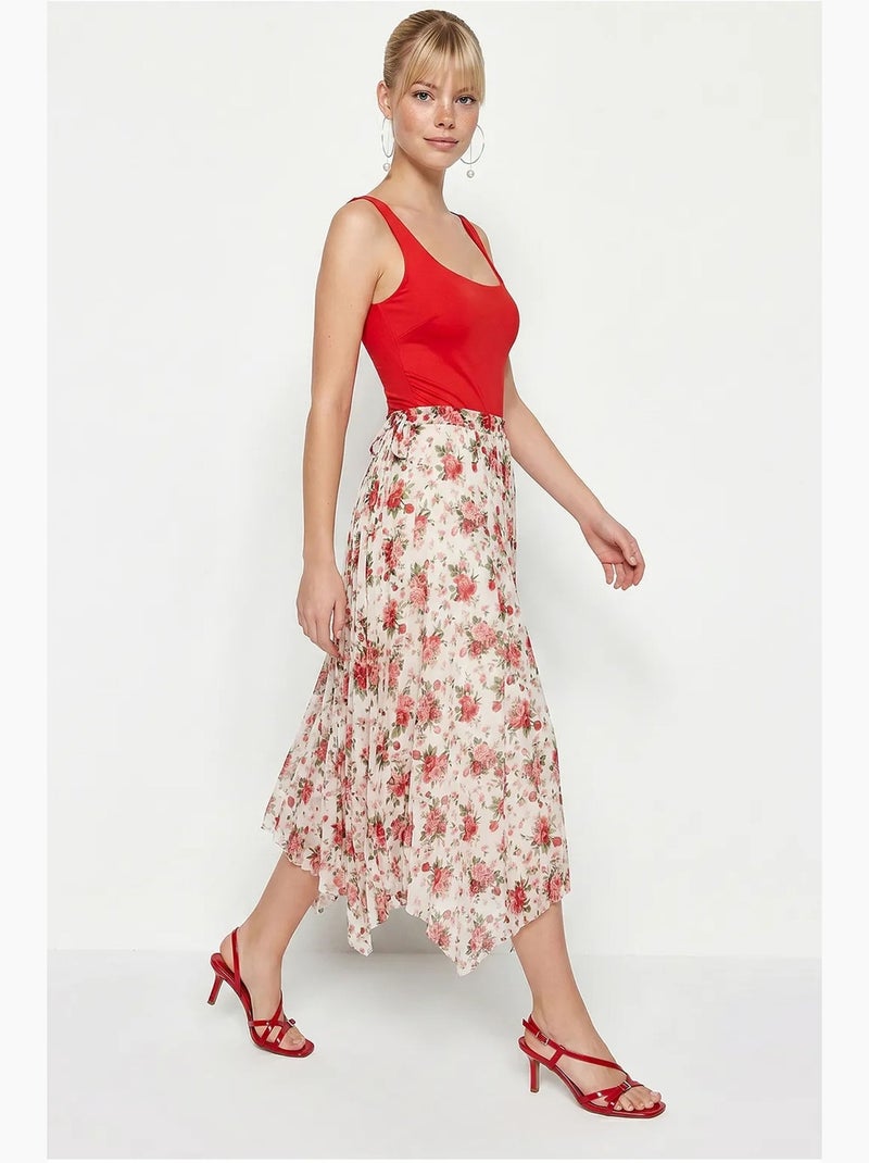 Gonna maxi floreale a vita alta lucci Bianco Rosso - Kiabi