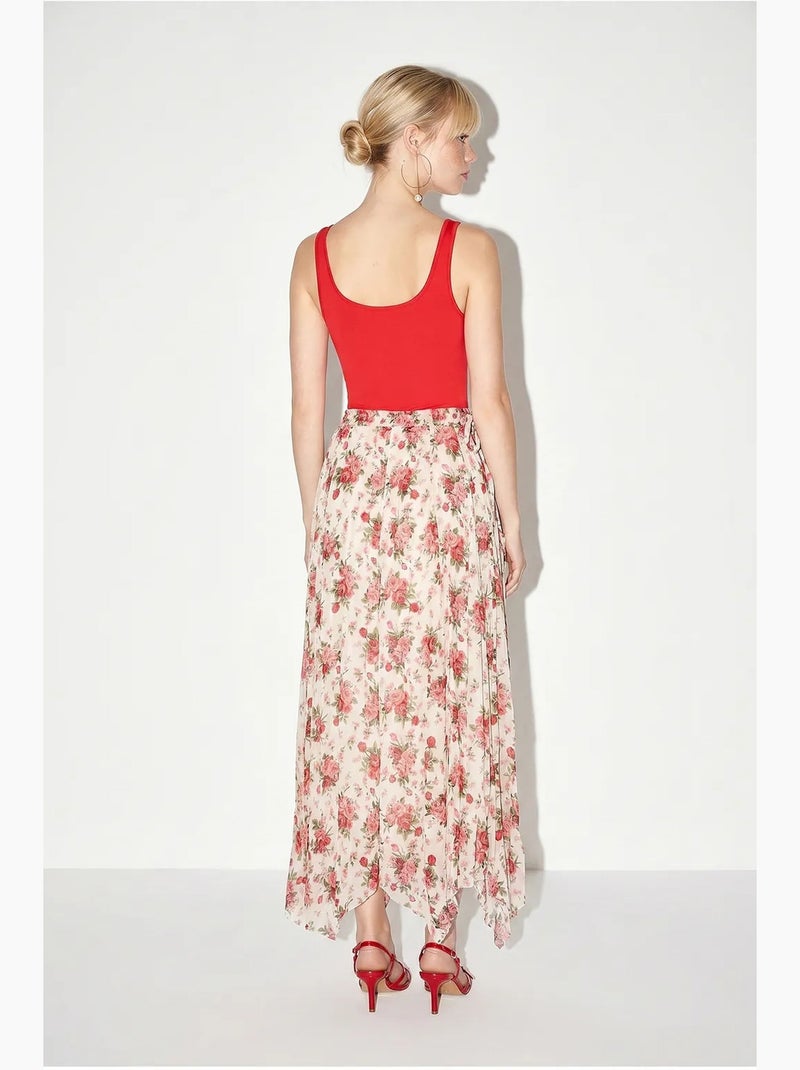 Gonna maxi floreale a vita alta lucci Bianco Rosso - Kiabi
