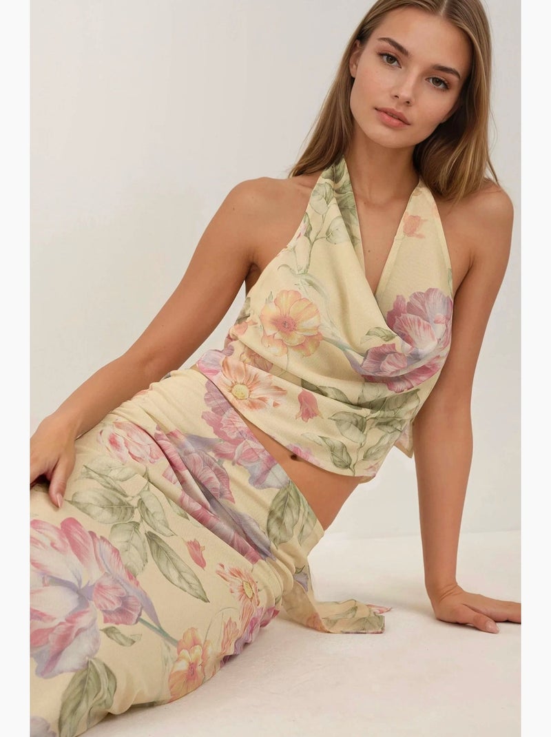 Gonna maxi floreale a vita bassa hiccup Multicolore - Kiabi