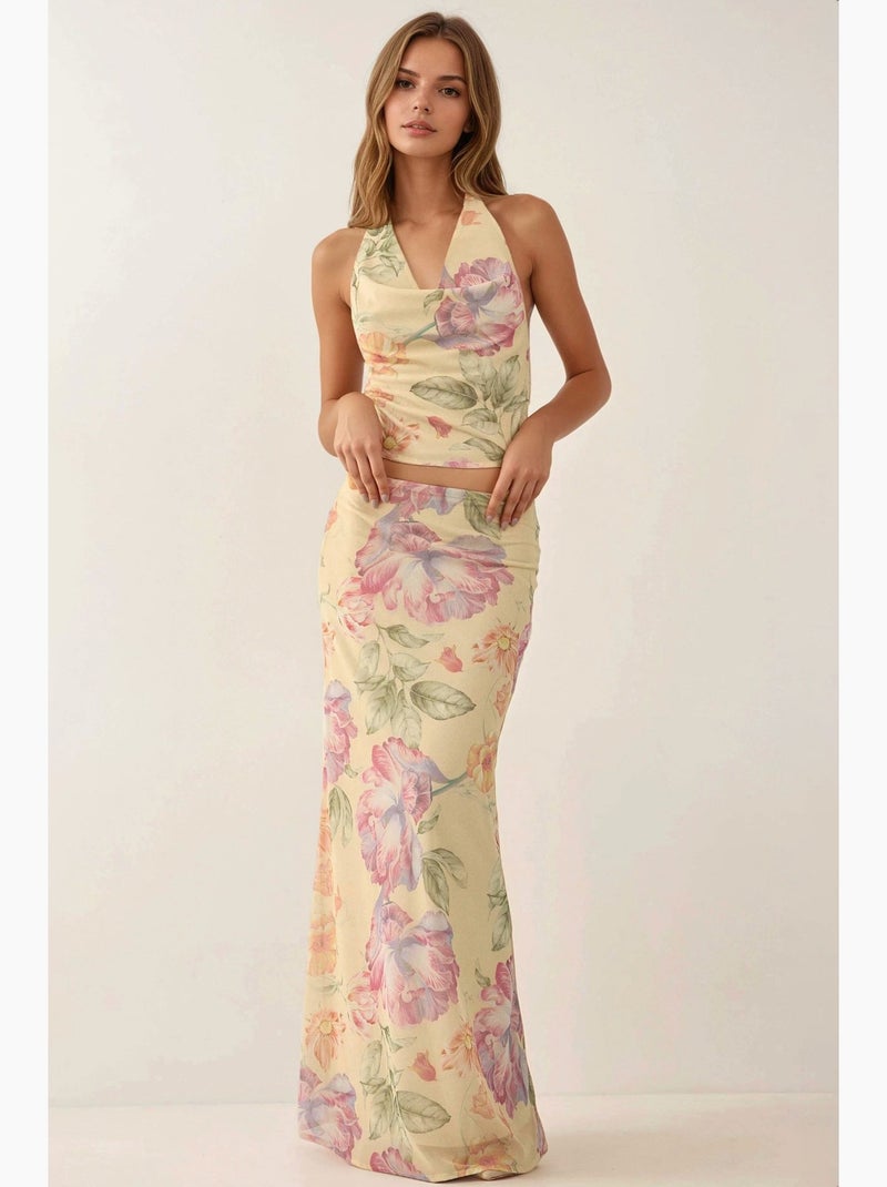 Gonna maxi floreale a vita bassa hiccup Multicolore - Kiabi
