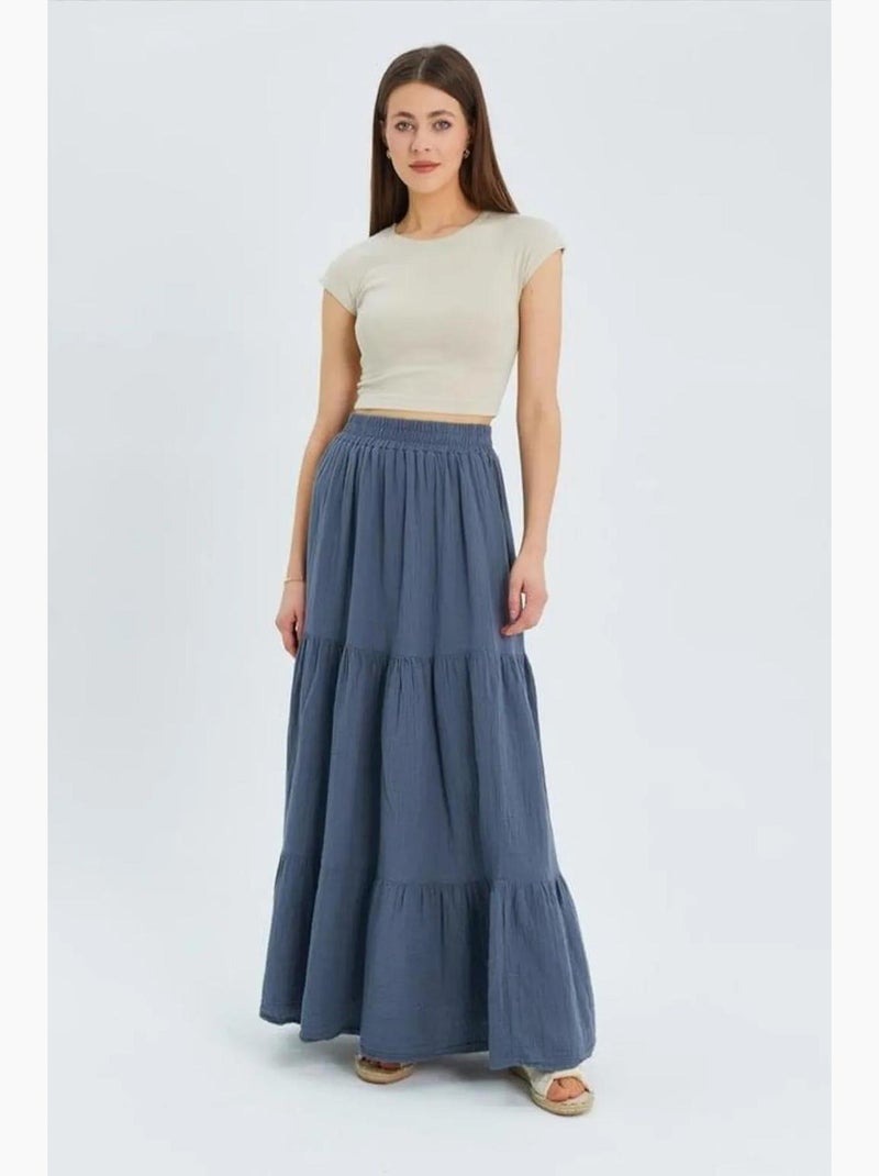 Gonna maxi in cotone mixray Blu - Kiabi