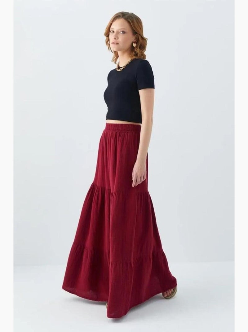 Gonna maxi in cotone mixray Rosso bordeaux - Kiabi