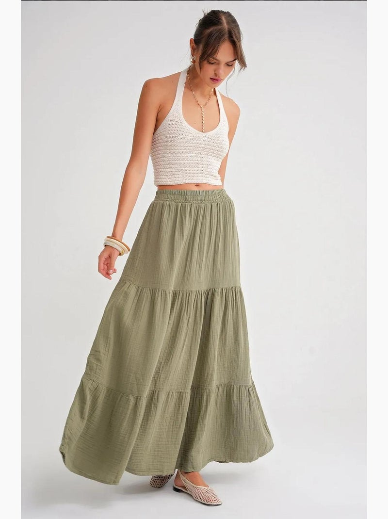 Gonna maxi in cotone mixray Verde pastello - Kiabi