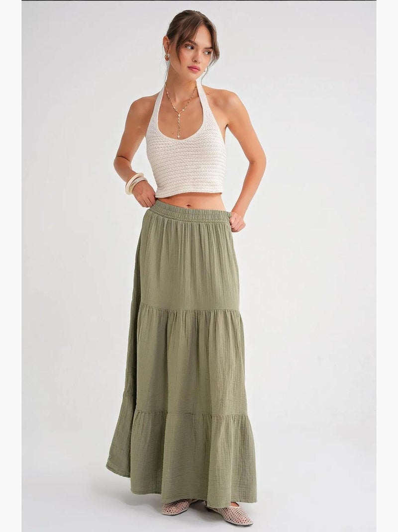 Gonna maxi in cotone mixray Verde pastello - Kiabi