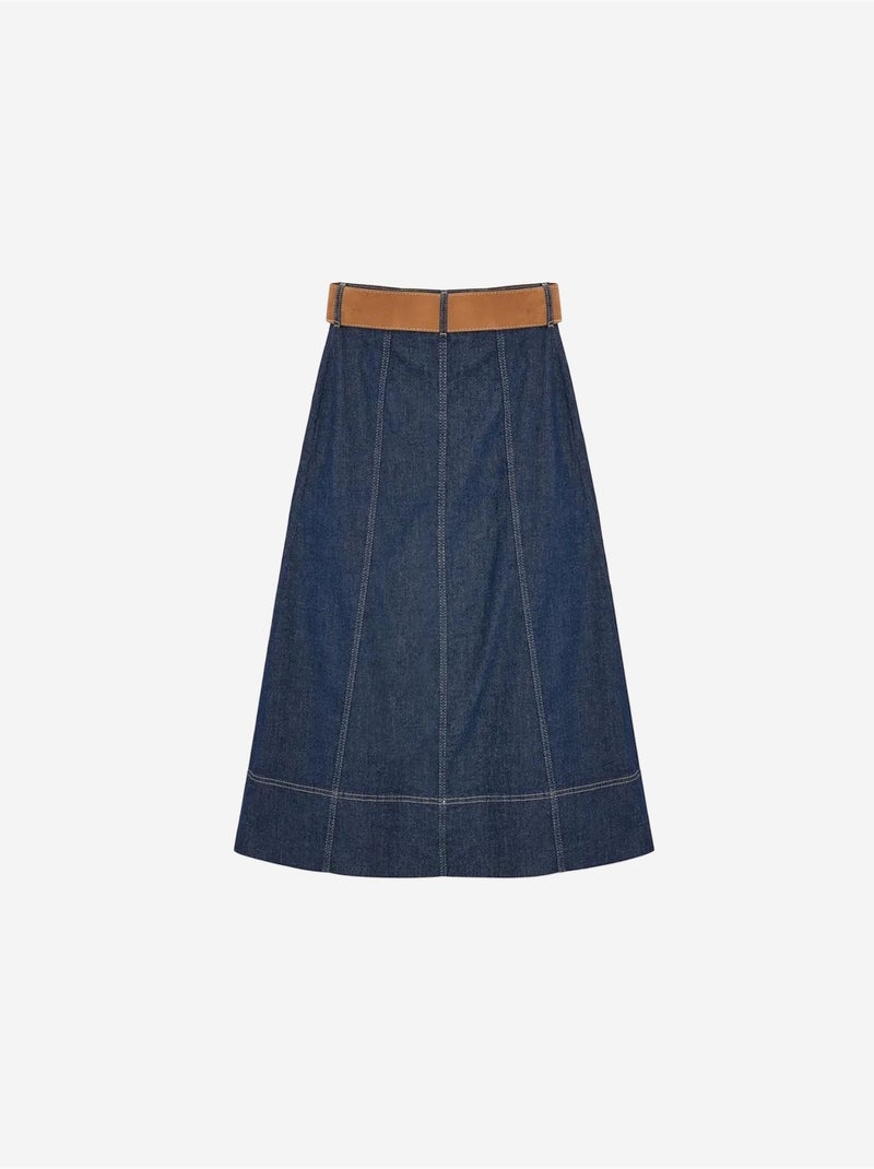 Gonna maxi in denim a linea a a vita alta con cintura dilvin Blu oltremare - Kiabi