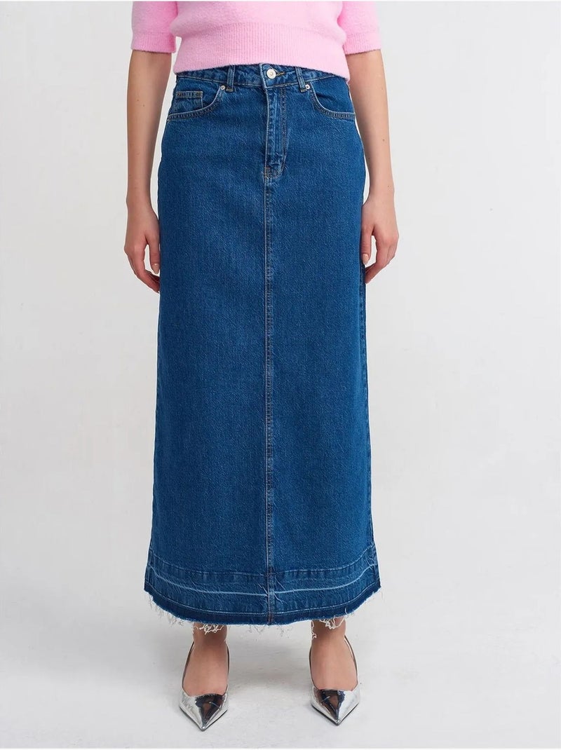 Gonna maxi in denim dritta a vita alta dilvin Blu zaffiro - Kiabi