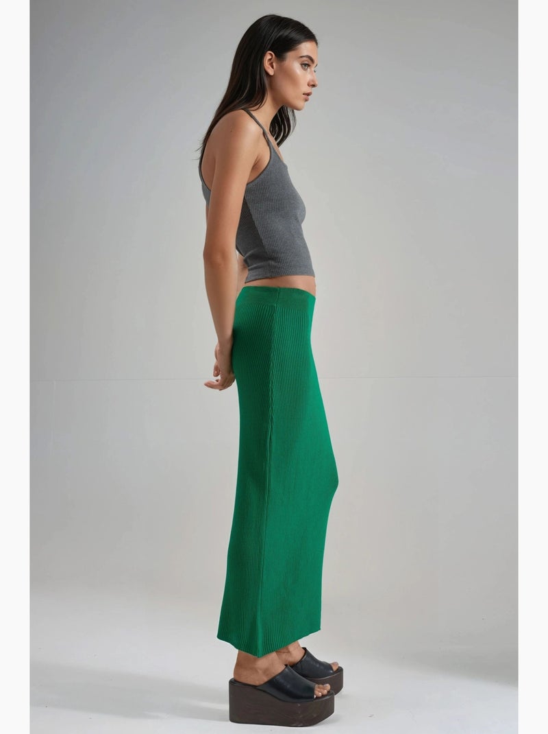 Gonna maxi in maglia a coste a vita alta my fashion Verde - Kiabi