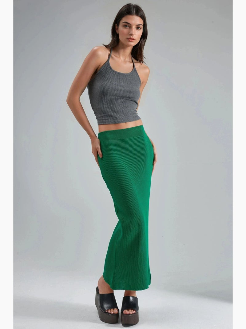 Gonna maxi in maglia a coste a vita alta my fashion Verde - Kiabi