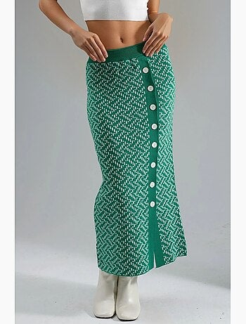 Gonna maxi in maglia geometrica a vita alta con chiusura a bottoni my fashion