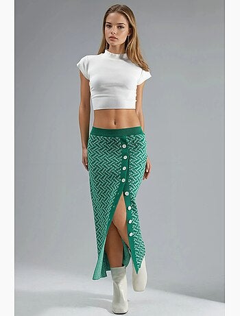 Gonna maxi in maglia geometrica a vita alta con chiusura a bottoni my fashion