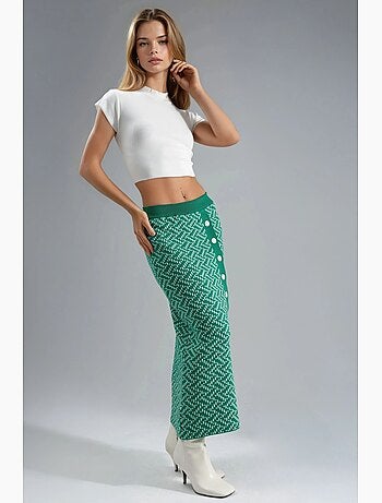 Gonna maxi in maglia geometrica a vita alta con chiusura a bottoni my fashion