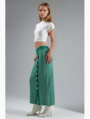 Gonna maxi in maglia geometrica a vita alta con chiusura a bottoni my fashion