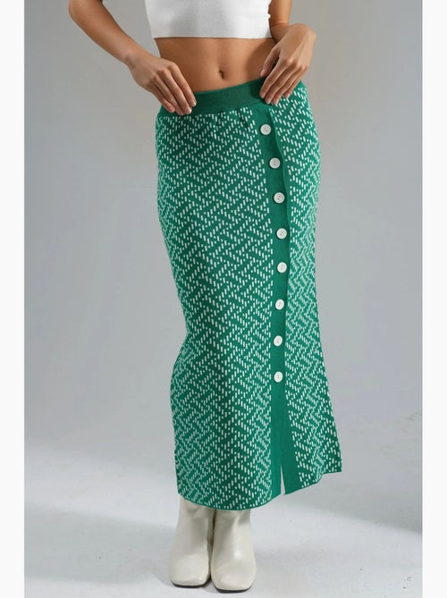 Gonna maxi in maglia geometrica a vita alta con chiusura a bottoni my fashion - Kiabi