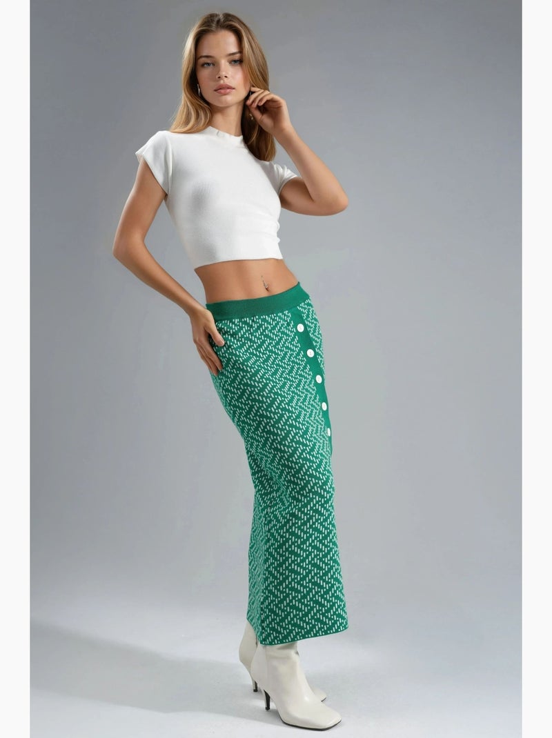 Gonna maxi in maglia geometrica a vita alta con chiusura a bottoni my fashion Verde scuro - Kiabi