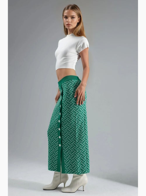 Gonna maxi in maglia geometrica a vita alta con chiusura a bottoni my fashion - Kiabi