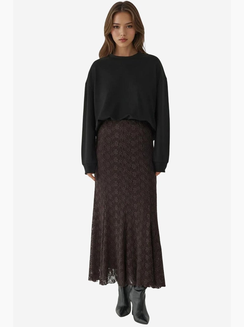 Gonna maxi in pizzo a vita alta hiccup Marrone scuro - Kiabi