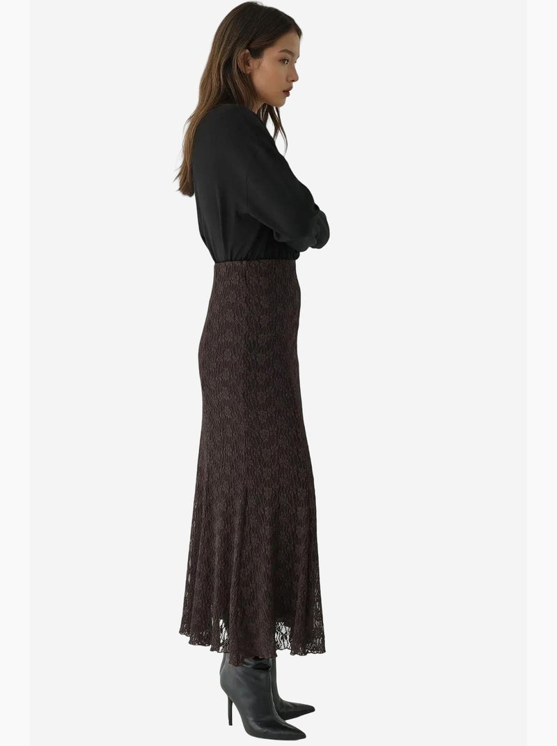 Gonna maxi in pizzo a vita alta hiccup Marrone scuro - Kiabi