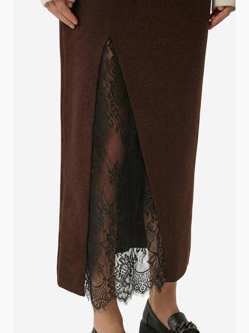 Gonna maxi in pizzo a vita alta istanbul Marrone cioccolato - Kiabi