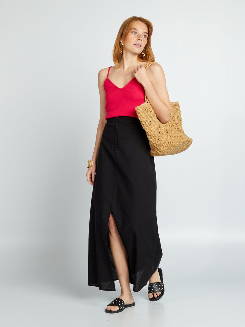 Gonna maxi lunga in cotone e lino nero - Kiabi
