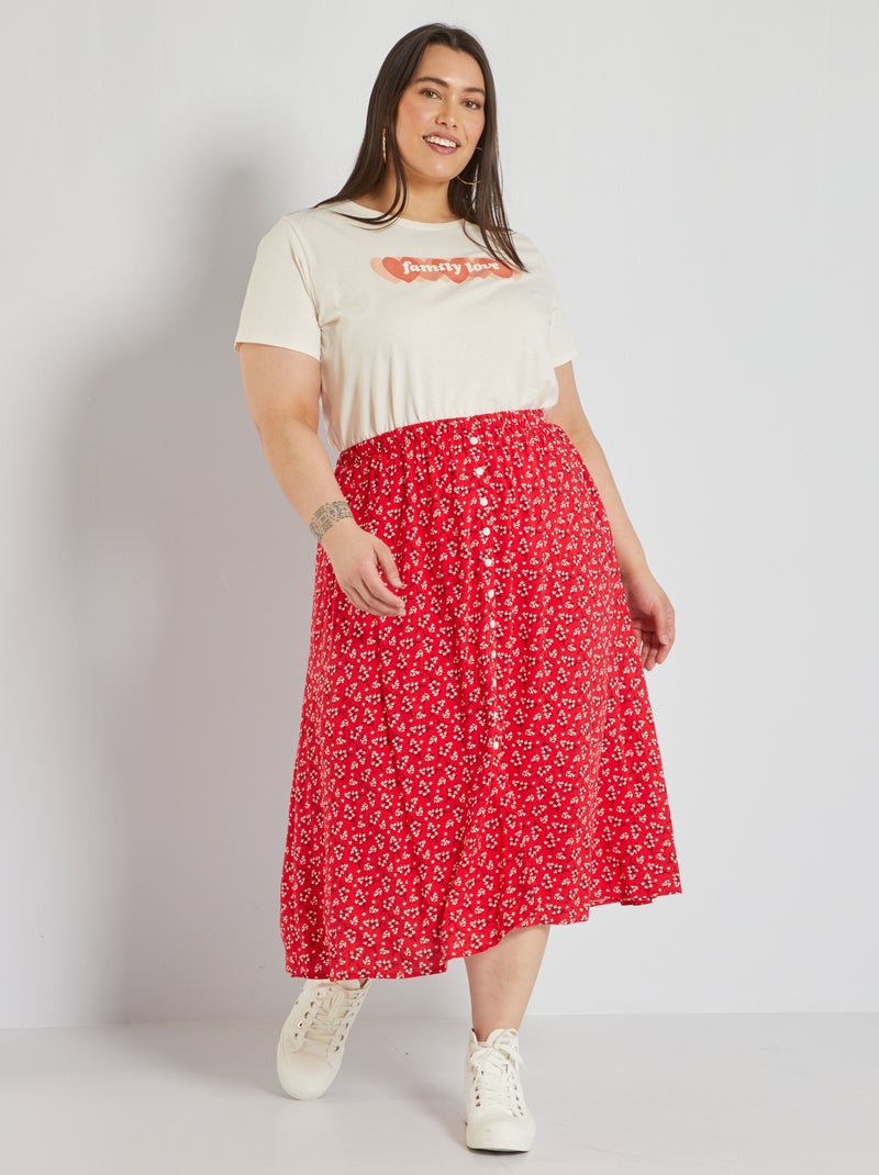 Gonna media lunghezza con stampa floreale in viscosa ROSSO - Kiabi