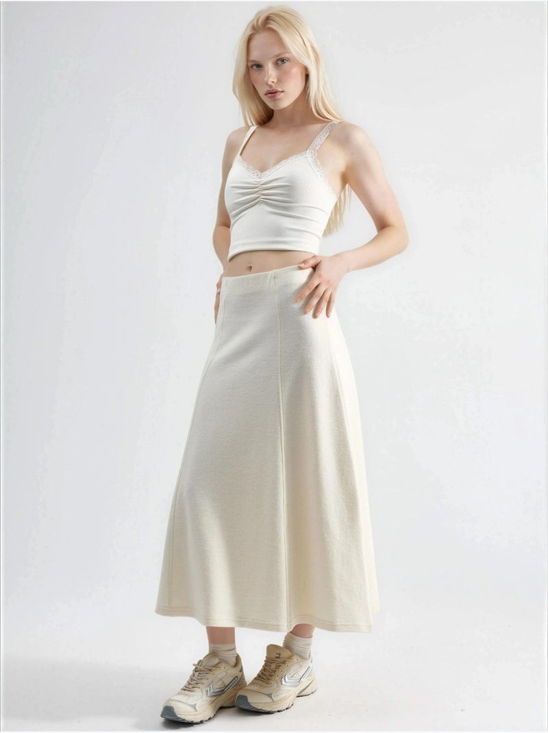 Gonna midi a linea a dalla texture morbida busem Beige - Kiabi
