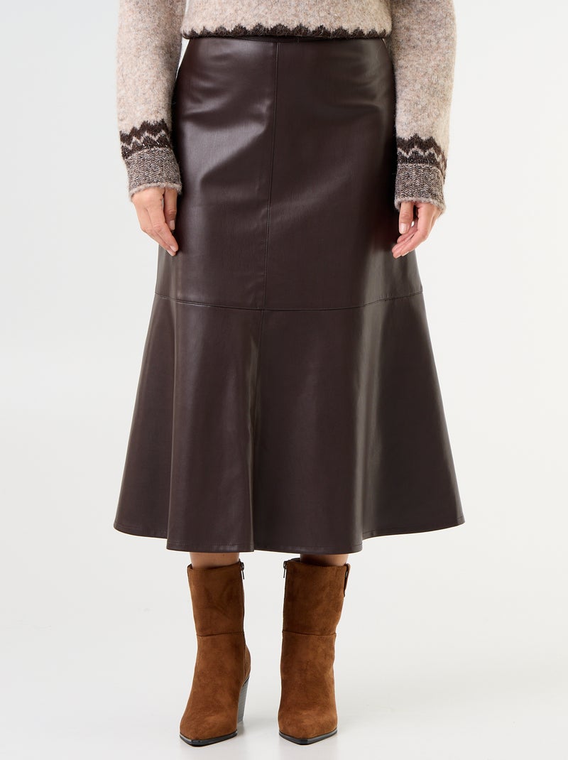 Gonna midi a trapezio in similpelle Marrone - Kiabi