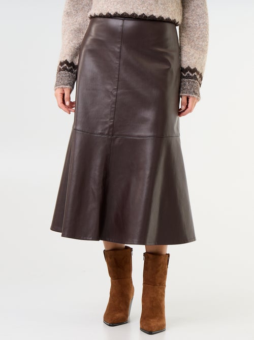 Gonna midi a trapezio in similpelle - Kiabi