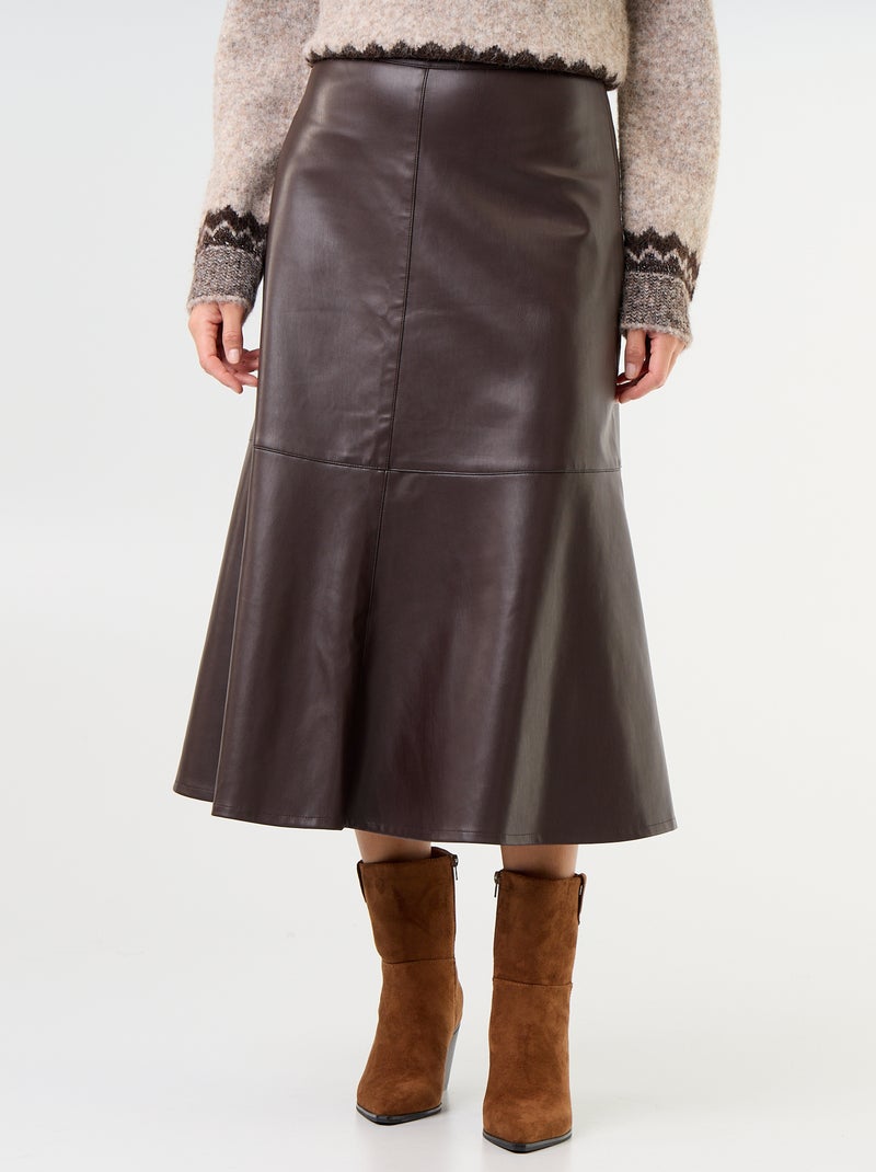 Gonna midi a trapezio in similpelle Marrone - Kiabi