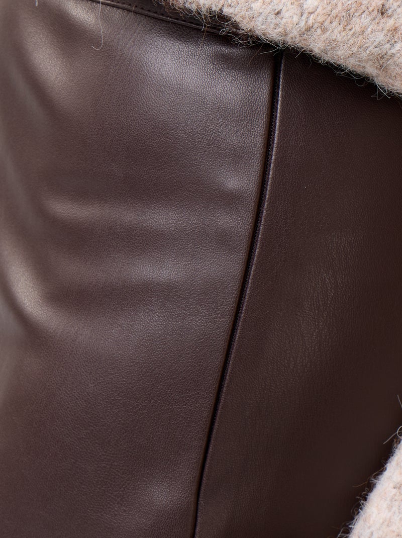 Gonna midi a trapezio in similpelle Marrone - Kiabi