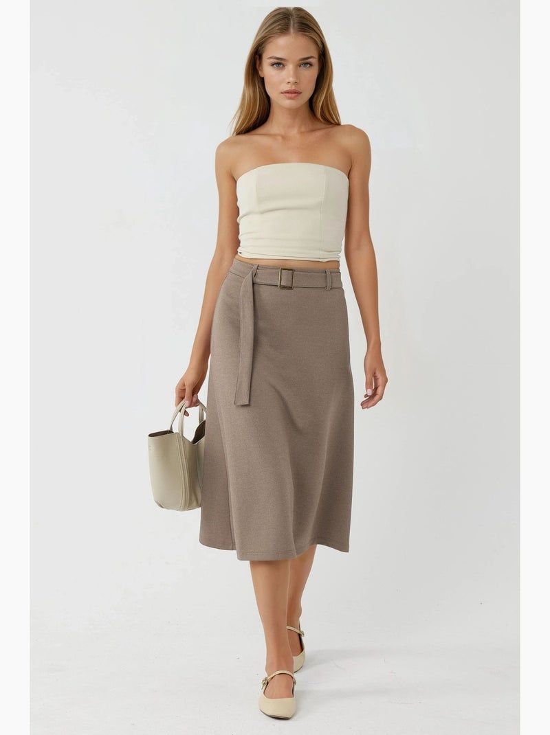 Gonna midi a vita alta con dettaglio arcuato busem Beige argilla - Kiabi