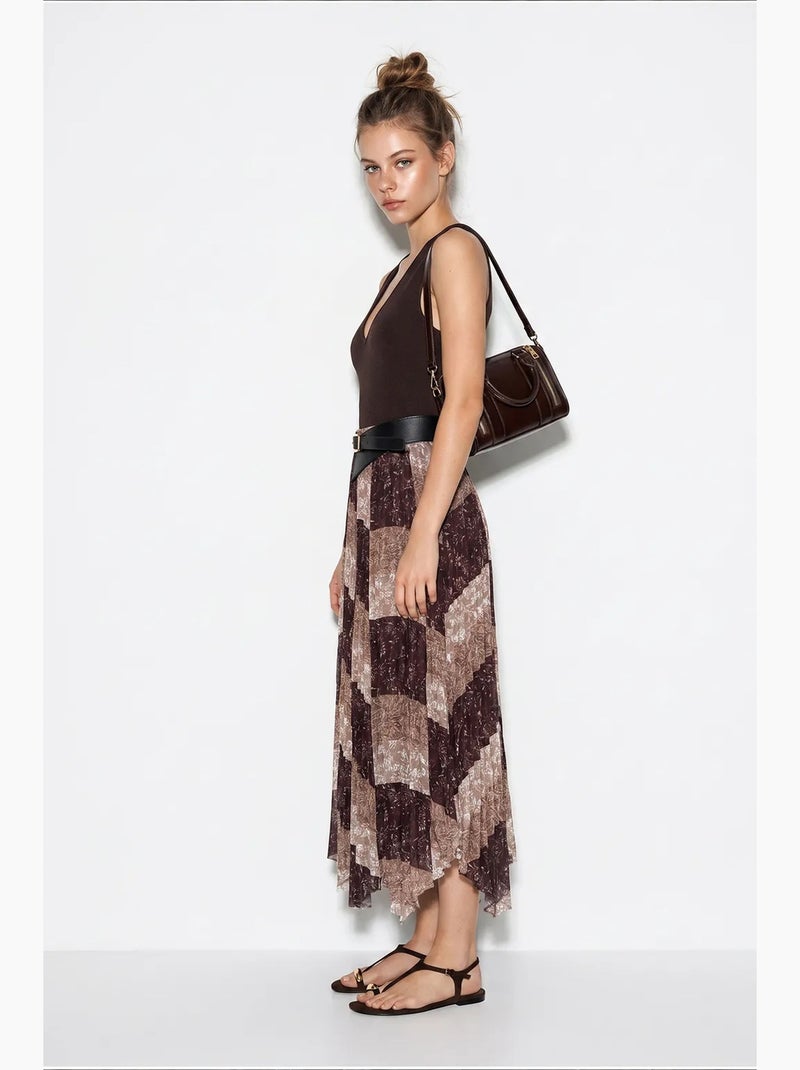 Gonna midi a vita alta con stampa paisley e cintura lucci Beige naturale - Kiabi