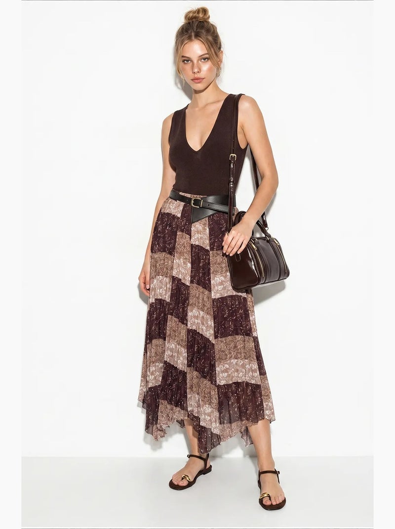 Gonna midi a vita alta con stampa paisley e cintura lucci Beige naturale - Kiabi